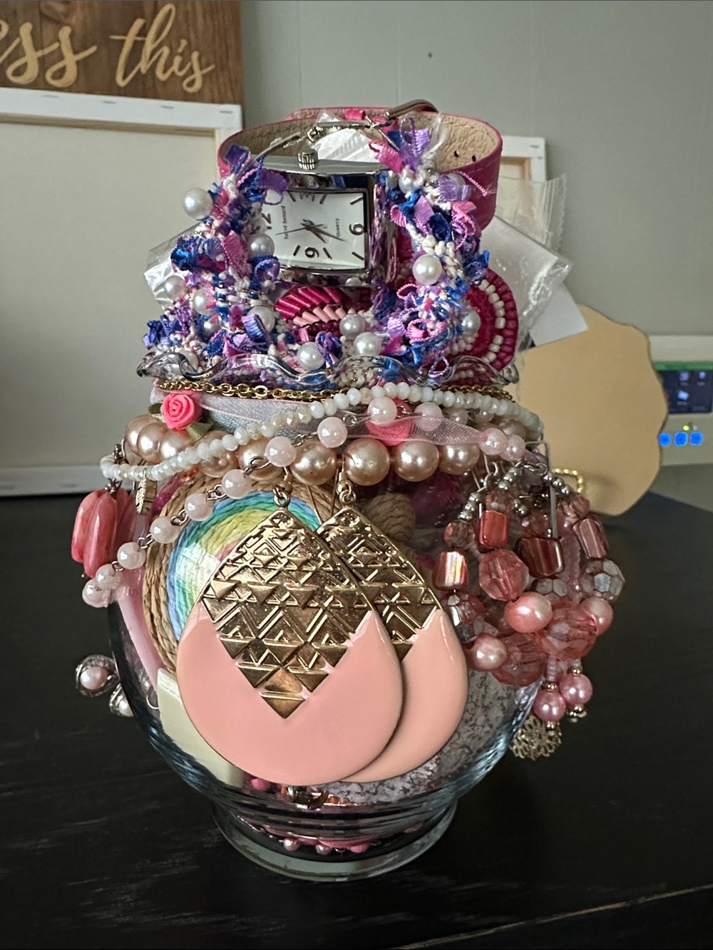 Mystery Jewelry Jar In Shades of Pink and Gold
